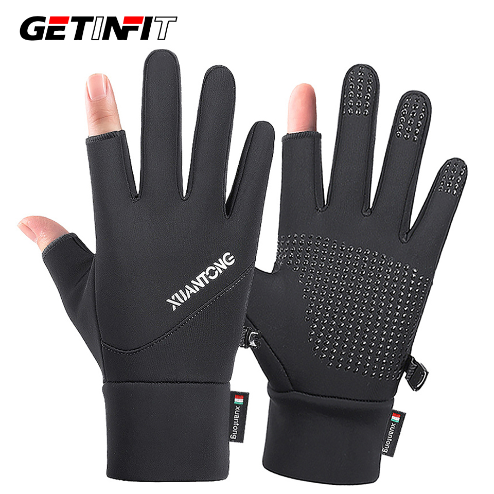 Knit Glove Touch Screen - GETINFIT 1 คู่ถุงมือขี่จักรยานฤดูหนาวเพิ่มขนแกะความอบอุ่นใบสองนิ้วสัมผัสหน้าจอสัมผัส Anti-SLIP ถุงมือตกปลา Unsiex