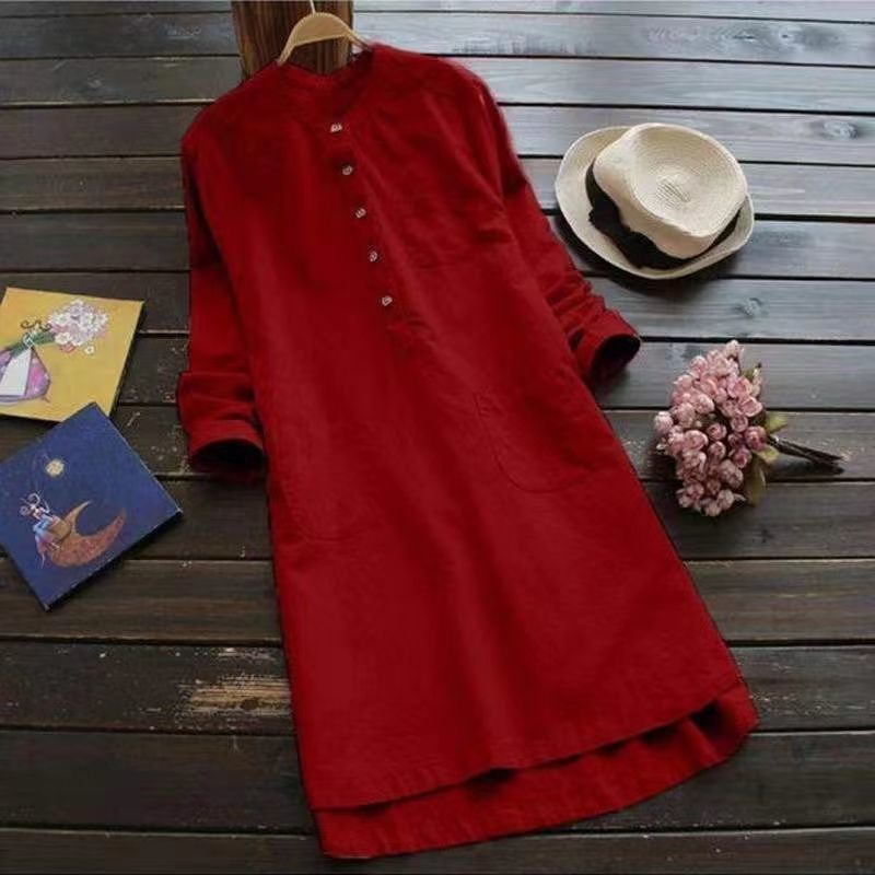 Winter Clothing Label - การค้าต่างประเทศส่งออกหางสั่งซื้อตัดป้ายเสื้อผ้าสตรีแบรนด์ใหญ่ Clearance หลวมอารมณ์สีทึบชุดผ้าลินิน