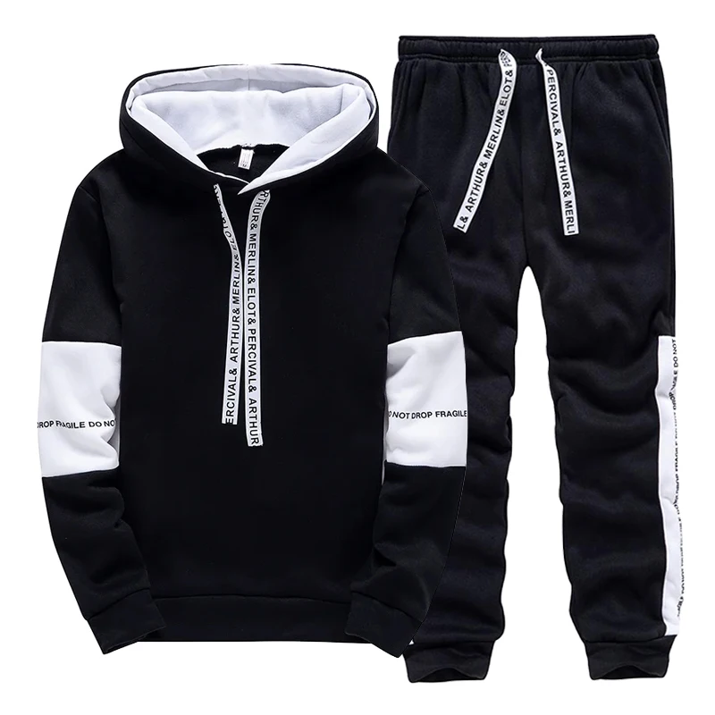 Winter Clothing Pants - ชุดวอร์มผู้ชายสีขาวดำ แฟชั่นลำลอง เสื้อฮู้ดสำหรับกิจกรรมกลางแจ้ง เสื้อผ้ากีฬา วิ่งจ๊อกกิ้ง ฤดูใบไม้ร่วง