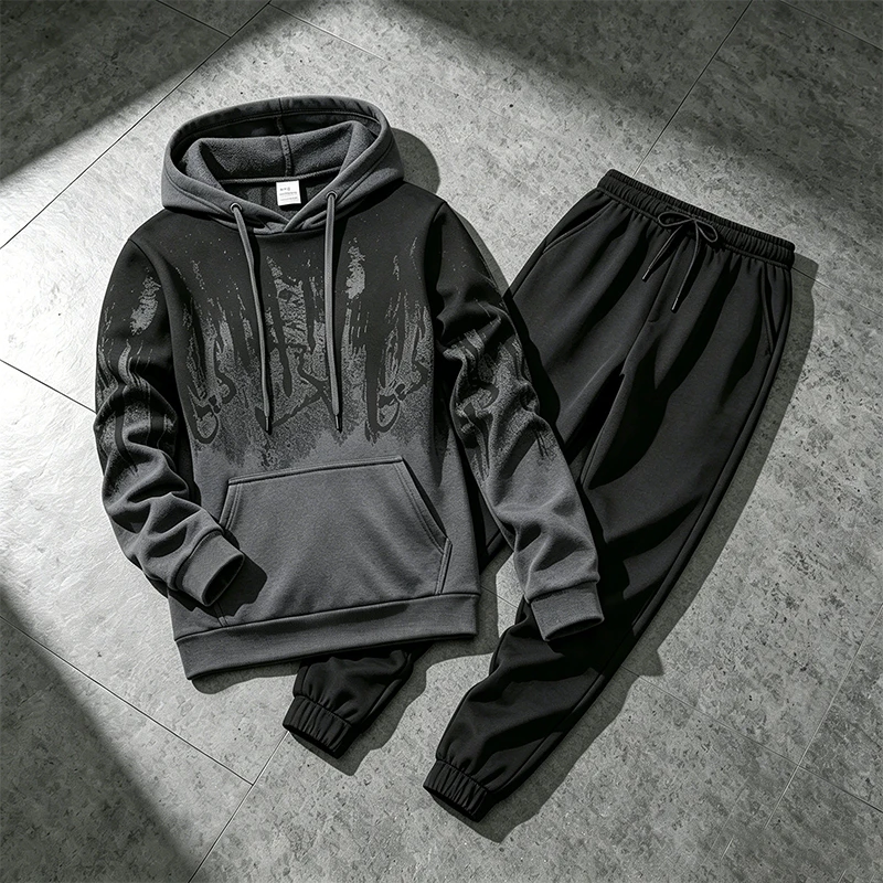 Winter Clothing Pants - ชุดฮู้ดดี้ผู้ชายสำหรับฤดูใบไม้ร่วงและฤดูหนาว เสื้อสเวตเชิ้ตลายหมึกสำหรับกิจกรรมกลางแจ้ง กีฬา วิ่งจ๊อกกิ้ง เสื้อผ้าสตรีทแฟชั่น เสื้อและกางเกงแยกชิ้น