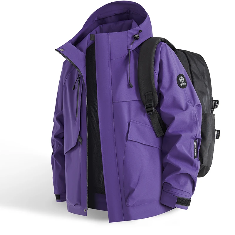 Windproof Jacket Softshell - เสื้อแจ็คเก็ตกันน้ำผู้ชาย เสื้อกันลมสำหรับเดินป่า ตั้งแคมป์ มีฮู้ด ซิปแบบซอฟต์เชลล์ น้ำหนักเบา