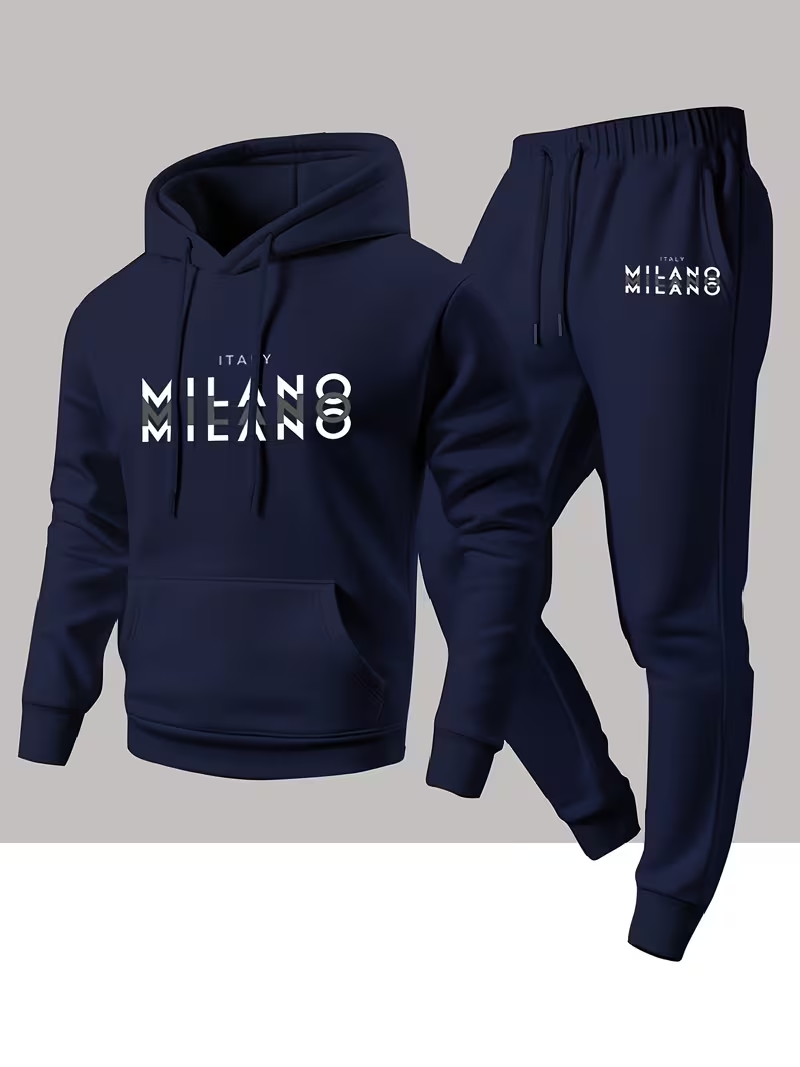 Winter Clothing Pants - ชุดเซ็ตฮู้ดดี้แฟชั่นผู้ชายขายดี พิมพ์ลายตัวอักษร 2 ชิ้น เสื้อฮู้ดดี้และกางเกงขายาว อุ่นสบายสำหรับฤดูหนาว