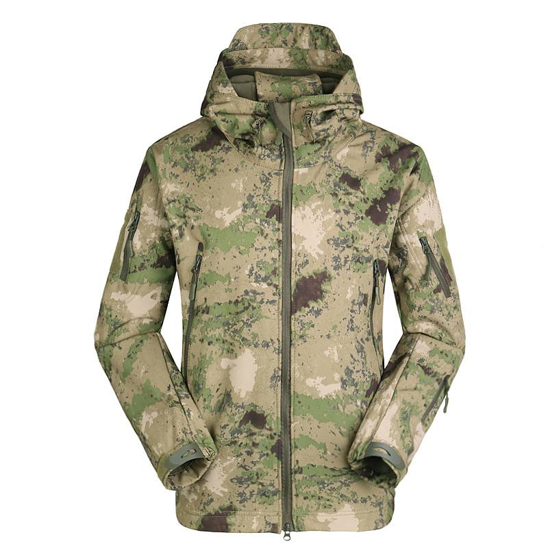 Windproof Jacket Softshell - ชุดลายพรางผจญภัยกลางแจ้งสำหรับผู้ชาย Tactical Tom: เสื้อแจ็คเก็ตผิวนุ่มแบบ Shark Skin