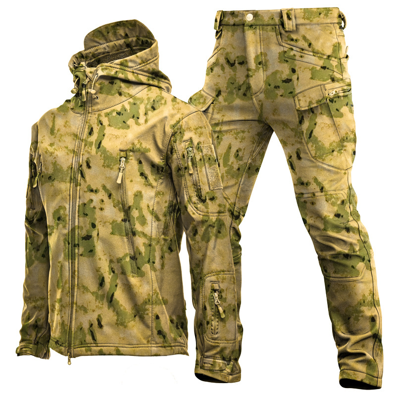 Windproof Jacket Softshell - ชุดกันลมและระบายอากาศลายพรางสำหรับผู้ชายฤดูหนาว ชุดแจ็คเก็ตหนังฉลามแบบนุ่ม ทนความหนาวและให้ความอบอุ่นสำหรับกิจกรรมกลางแจ้ง