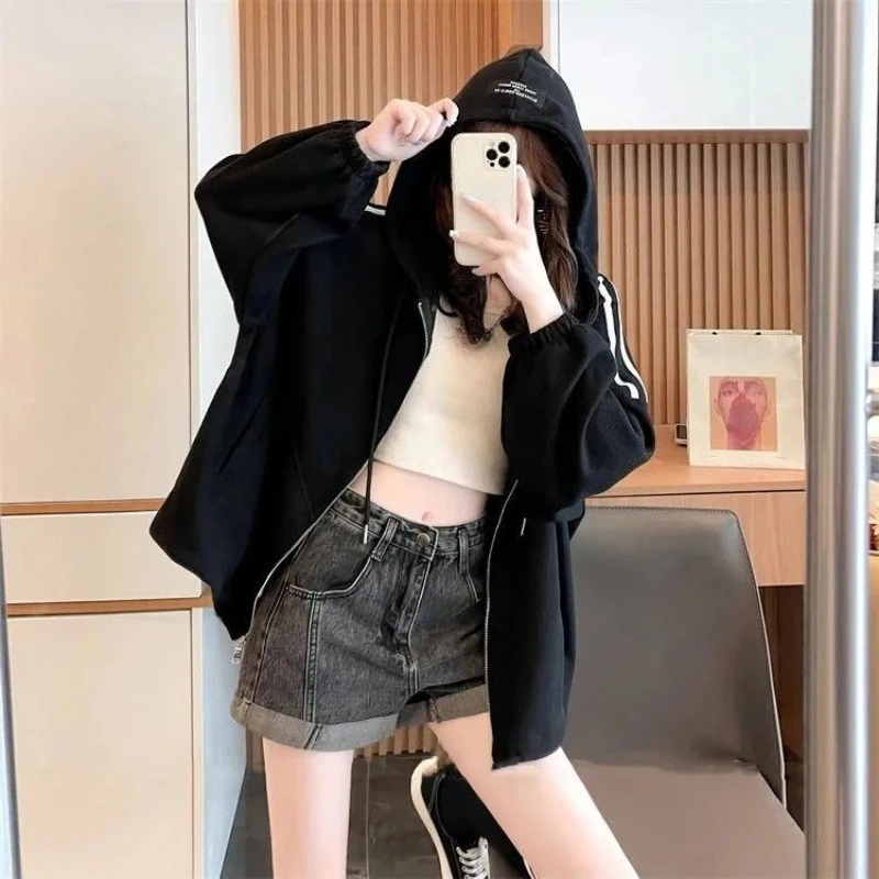 Winter Clothing Essentials For Women - เสื้อฮู้ดผู้หญิงแบบมีซิป สีตัดกัน สไตล์วินเทจ Y2K เสื้อผ้าเกาหลียุค 90s