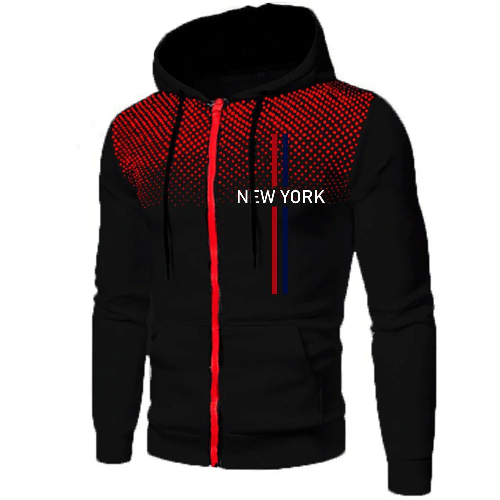 Winter Clothing New York - เสื้อแจ็คเก็ตผู้ชายสไตล์ลำลองแบบมีฮู้ด ซิป ยี่ห้อ New York Printing