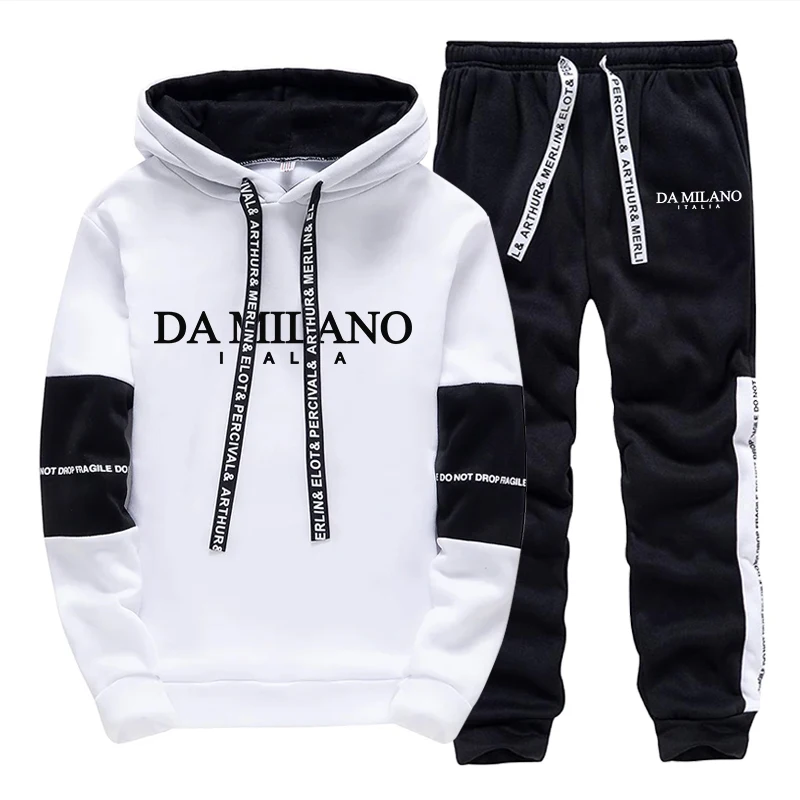 Winter Clothing Pants - ชุดวอร์มผู้ชายสีดำขาวสำหรับฤดูใบไม้ร่วงและฤดูหนาว เสื้อฮู้ดลำลองสำหรับกิจกรรมกลางแจ้ง กีฬา วิ่งจ๊อกกิ้ง แฟชั่น เสื้อฮู้ดเดี่ยวพร้อมกางเกง