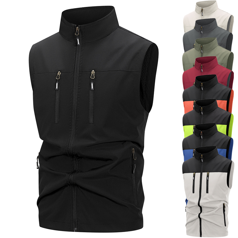 Windproof Jacket Softshell - เสื้อกั๊ก Softshell น้ําหนักเบาของผู้ชายพร้อมกระเป๋าซิปเสื้อแขนกุดกันลมสําหรับเดินป่ากอล์ฟกลางแจ้ง Outwear Windbreaker