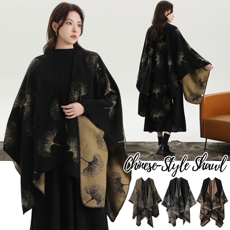Winter Clothing Ideas For Women - ผ้าคลุมไหล่ถักลายพิมพ์สำหรับผู้หญิง แฟชั่นฤดูใบไม้ร่วงฤดูหนาว ผ้าพันคอคล้ายเสื้อคลุม อุปกรณ์เสริมเสื้อผ้า ไอเดียของขวัญวันหยุด