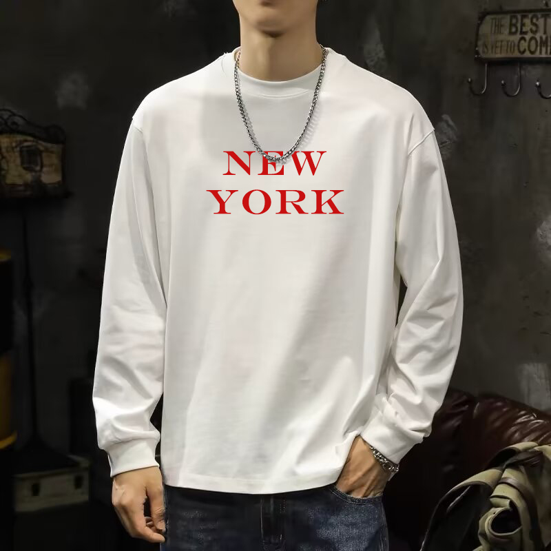 Winter Clothing New York - ผ้าฝ้าย 100% เสื้อกันหนาวผู้ชาย NEW YORK พิมพ์เสื้อยืดแขนยาวเสื้อผ้าผู้ชายคุณภาพสูง