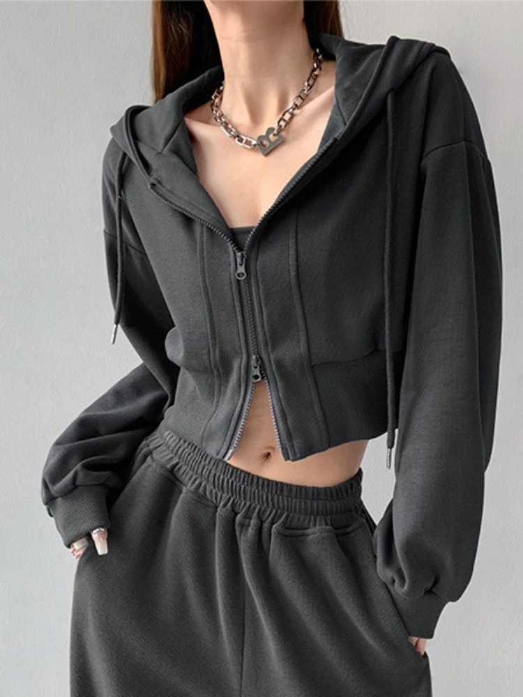 Winter Clothing Essentials For Women - เสื้อฮู้ดผู้หญิงแบบมีซิปเต็มตัวเสื้อสเวตเตอร์เกาหลีเสื้อผ้าความงามยุค 90 วินเทจสิ่งจำเป็นพื้นฐานหญิงเสื้อคลุมมีฮู้ดครอป