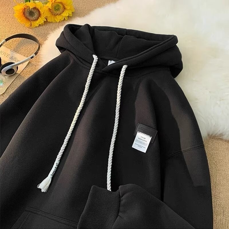 Winter Clothing Label - เสื้อฮู้ดผู้ชายแฟชั่น เสื้อผ้าพิมพ์ลายฉลากส่วนตัว สไตล์โอเวอร์ไซส์ลำลอง ชุดกีฬา ฤดูใบไม้ร่วง ฤดูหนาว