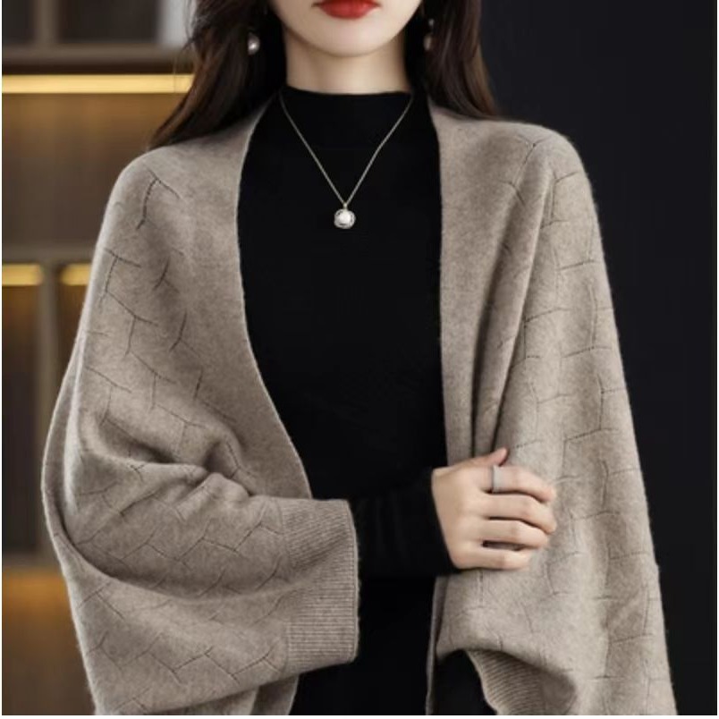 Winter Clothing Label - เสื้อคลุมแคชเมียร์แบบพันรอบตัวสำหรับฤดูใบไม้ร่วงและฤดูหนาว แขนทรงปีกค้างคาว ใช้ได้สองแบบ แบรนด์เสื้อผ้าสตรี ไม่มีป้ายยี่ห้อ แฟชั่นเสื้อคลุมตัวนอก