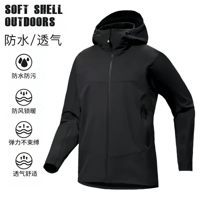 Windproof Jacket Softshell - เสื้อแจ็คเก็ตมีฮู้ดสำหรับผู้ชาย, เสื้อคลุมมีฮู้ดมีหลายกระเป๋ากันลมกันน้ำ2024ฤดูหนาวใหม่