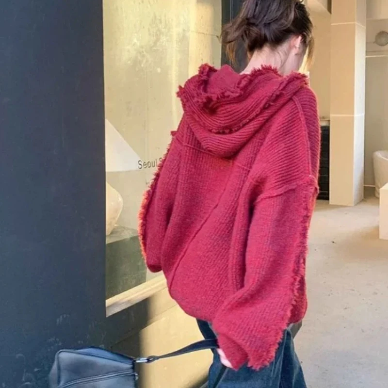 Winter Clothing Essentials For Women - เสื้อฮู้ดหนาสีแดงเย็นสไตล์เกาหลีสำหรับผู้หญิงเสื้อสเวตเตอร์มีฮู้ดเสื้อโค้ท Essential สำหรับฤดูใบไม้ร่วงและฤดูหนาว