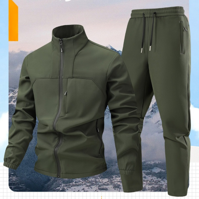 Windproof Jacket Softshell - ชุดยุทธวิธีกันน้ำสำหรับผู้ชาย ผ้าหนังฉลาม บุขนหนานุ่ม แจ็คเก็ตคอมแบท+กางเกงคาร์โก้กันลม ชุด 2