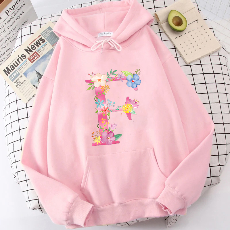 Winter Clothing Essentials For Women - เสื้อมีฮู้ดลำลองสำหรับผู้หญิงพิมพ์ลายตัวอักษรดอกไม้สีชมพูเสื้อสเวตเชิ้ต Essential แฟชั่นแบบสวมทับด้านนอกเสื้อผ้าผู้หญิง26ตัว