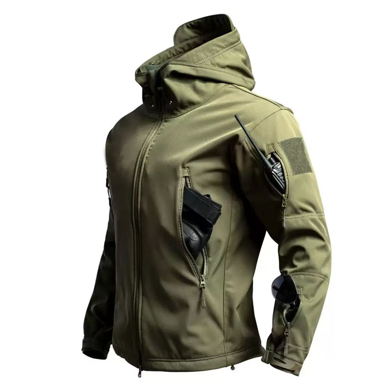 Windproof Jacket Softshell - ผู้ชายทหารยุทธวิธีฤดูหนาวฤดูใบไม้ร่วง WARM Sharkskin ขนแกะ Hood Cargo