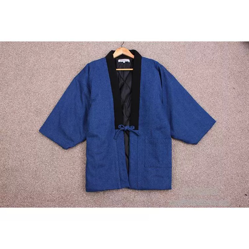 Traditional Winter Japanese Clothing - เสื้อแจ็คเก็ตยีนส์ฮันเทนสำหรับผู้ชายและผู้หญิง เสื้อคิโมโนคาร์ดิแกนสไตล์ญี่ปุ่น สีน้ำเงินอินดิโก เสื้อโนราเกะแบบหลวมๆ สำหรับทุกเพศ เสื้อคลุมสำหรับทำงาน