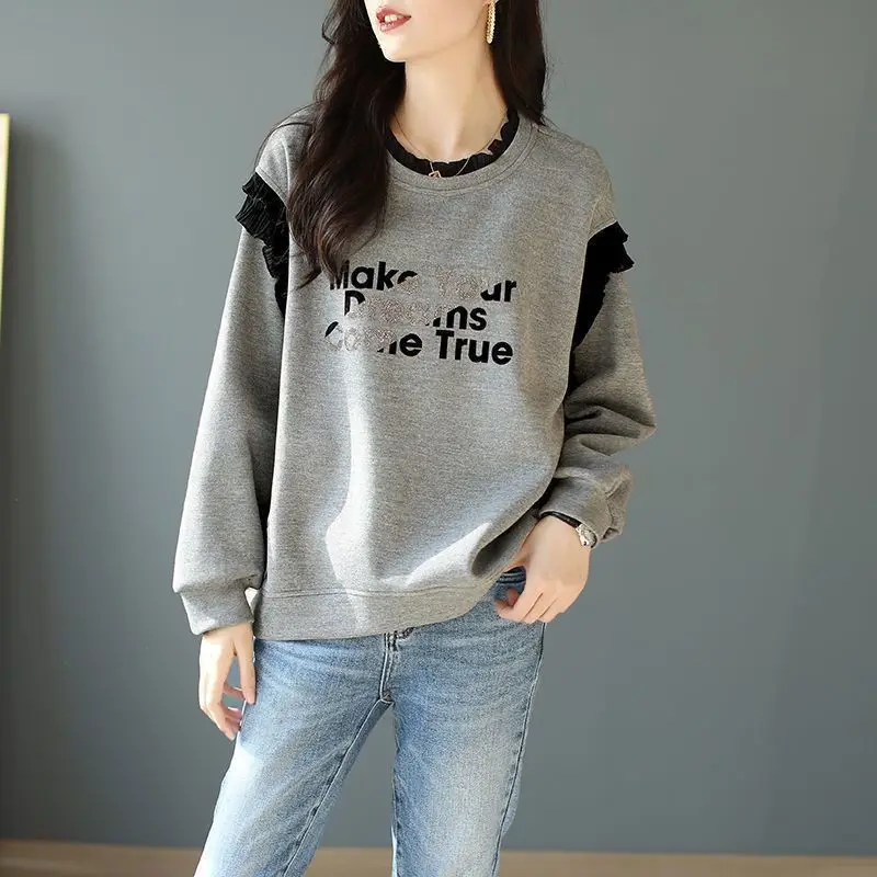 Winter Clothing Essentials For Women - เสื้อสเวตเชิ้ตผู้หญิงสีเทาแบบหลวม สไตล์เกาหลี เสื้อผ้าขายส่งราคาถูกยอดนิยม โปรโมชั่นเสื้อผ้าสไตล์อีโมสำหรับผู้หญิง