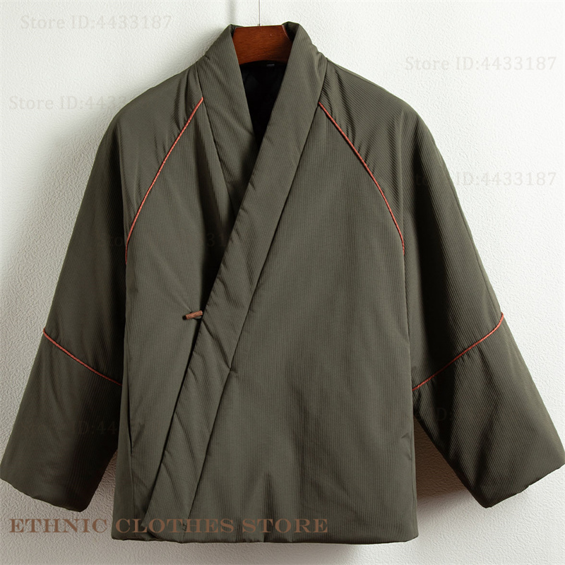 Traditional Winter Japanese Clothing - เสื้อแจ็คเก็ตบุผ้าฝ้ายไซส์ใหญ่ 3XL 4XL สำหรับผู้ชาย สไตล์กิโมโนญี่ปุ่น เสื้อคลุมคาร์ดิแกน