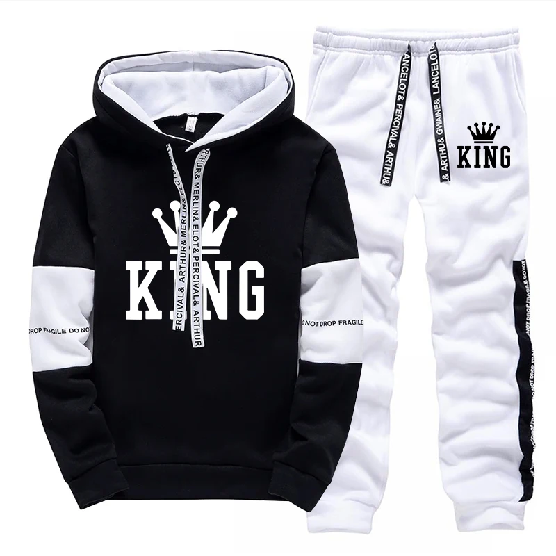 Winter Clothing Pants - ชุดวอร์ม King Printing สำหรับผู้ชาย เสื้อฮู้ดลำลองสำหรับกิจกรรมกลางแจ้ง กีฬา