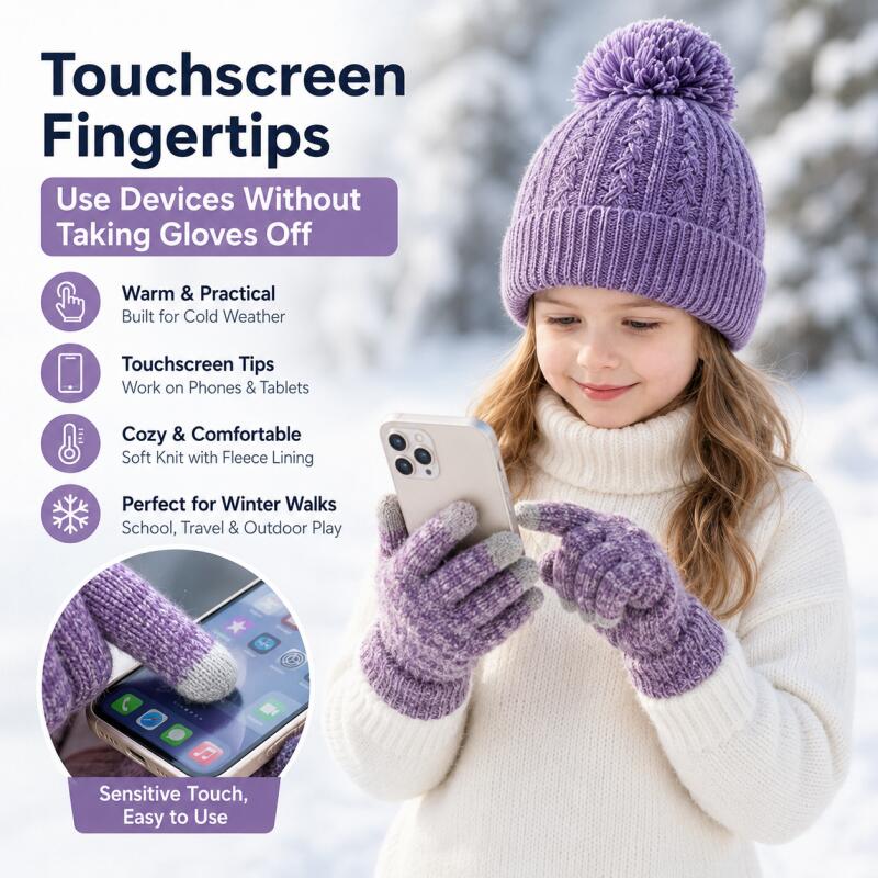 ชุดหมวกไหมพรมเด็กฤดูหนาวพร้อมถ - Knit Glove Touch Screen บทวิจารณ์และราคา