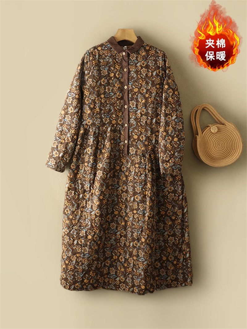 ชุดเดรสลายดอกไม้ผ้าคอตตอนและลิ - Winter Clothing Label บทวิจารณ์และราคา