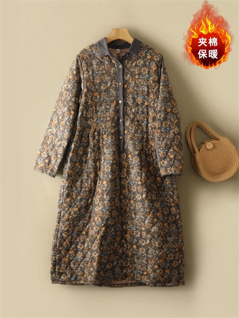 ชุดเดรสลายดอกไม้ผ้าคอตตอนและลิ - Winter Clothing Label บทวิจารณ์และราคา